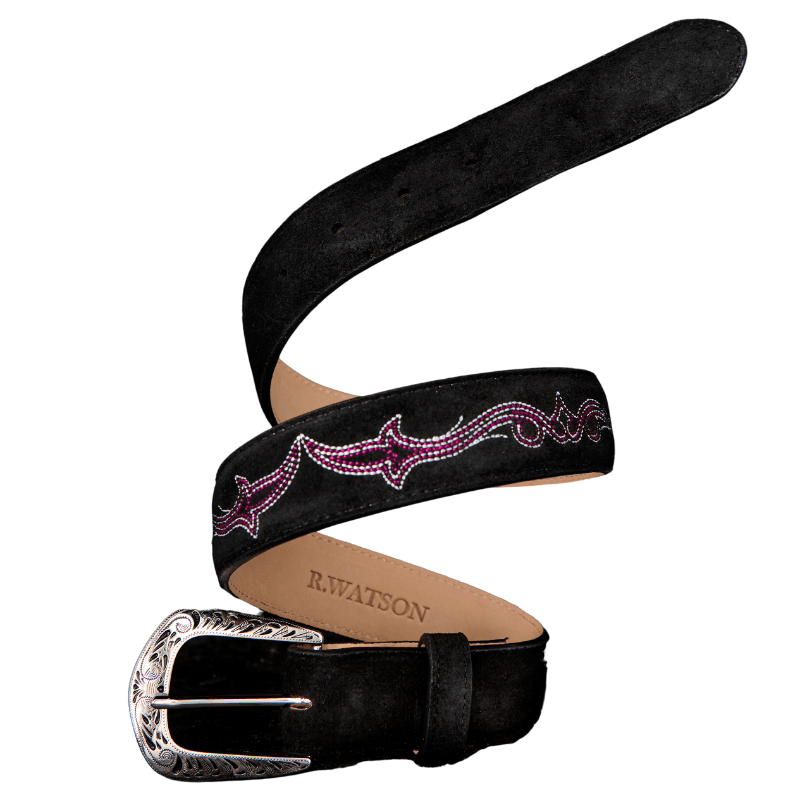 black western dress belt R. Watson Women's Suede Embroidered RWBL2332 6 little black summer 2023 mid year luxe leather is topped Size:FR 46