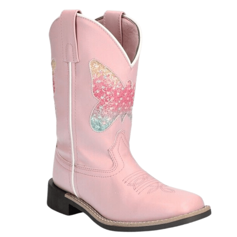 Smoky Mountain Girls Chloe Pink Butterfly Square Toe Western Boots
