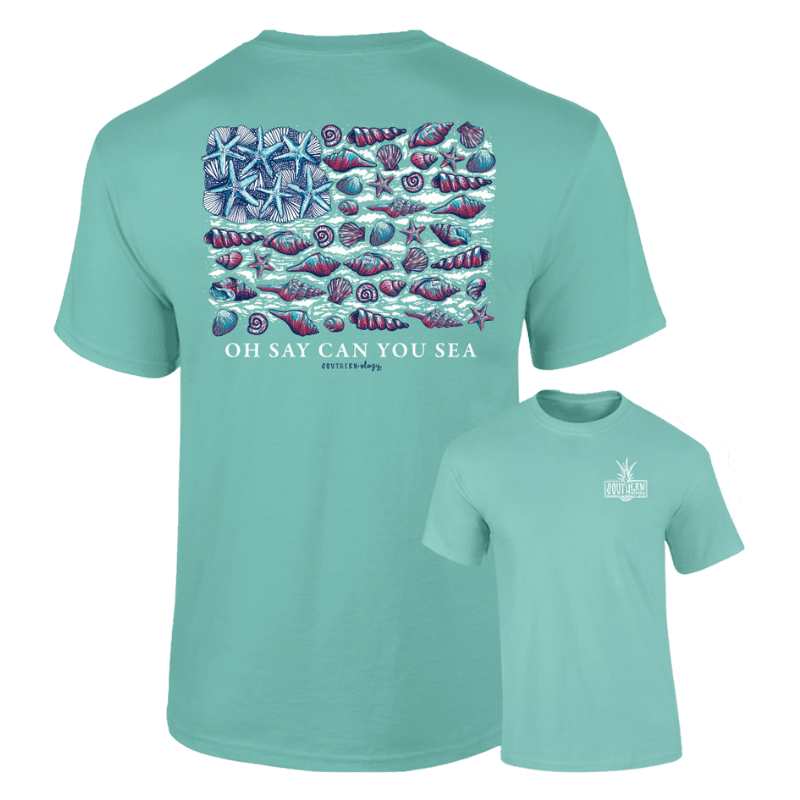 Southernology Shirts Southernology Women's Seashell Flag Oh Say Short Sleeve Graphic T-Shirt