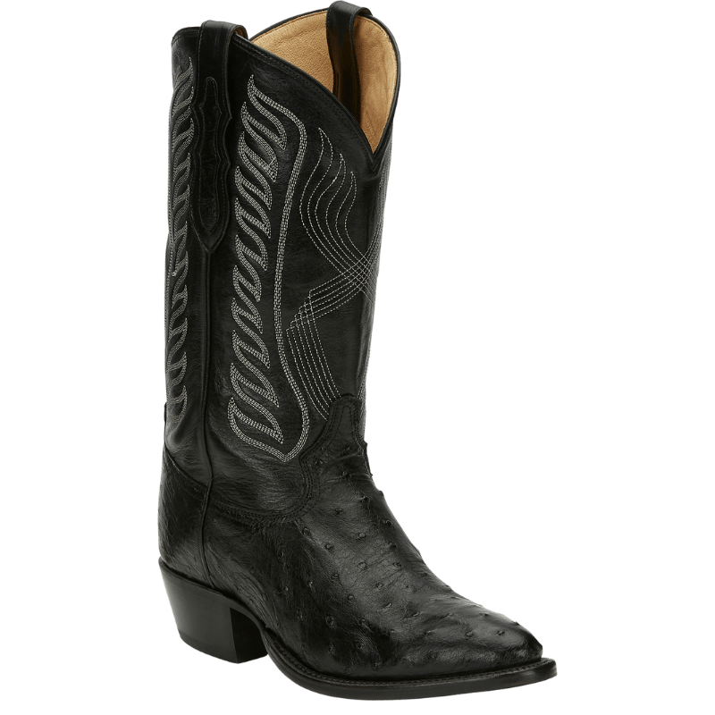 Tony Lama Men's Round Toe Black Smooth Ostrich Boots - Size 9.5, Handcrafted, 13" Height