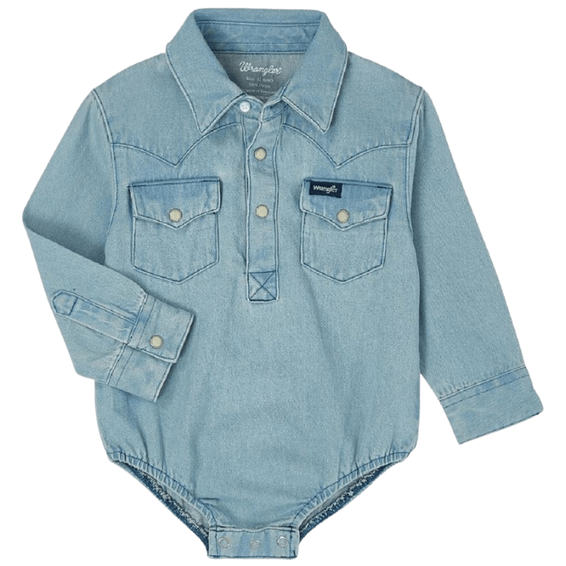 Wrangler Baby Boy's Faded Blue Denim Long Sleeve Western Snap