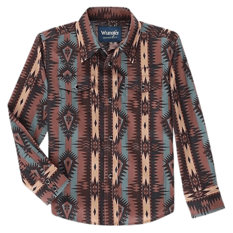 Wrangler Boys Checotah Chocolate Brown Long Sleeve Western Snap