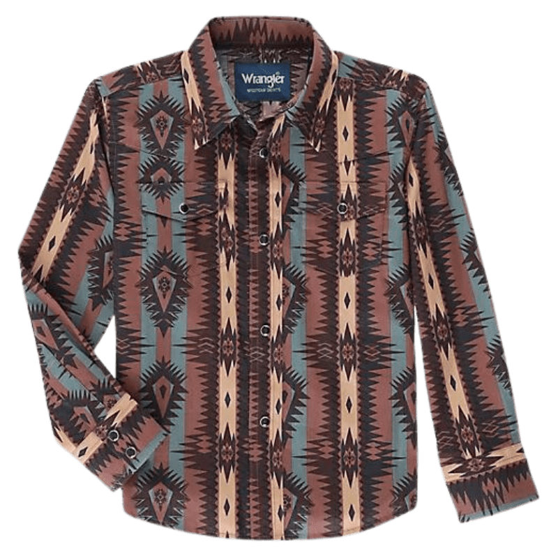 WRANGLER JEANS Shirts Wrangler Boys Checotah Chocolate Brown Long Sleeve Western Snap Shirt 112337430