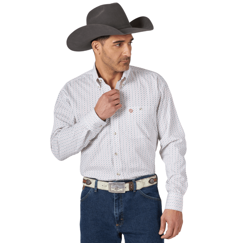 WRANGLER JEANS Shirts Wrangler Men's George Strait White One Pocket Long Sleeve Button Down Shirt 112314987