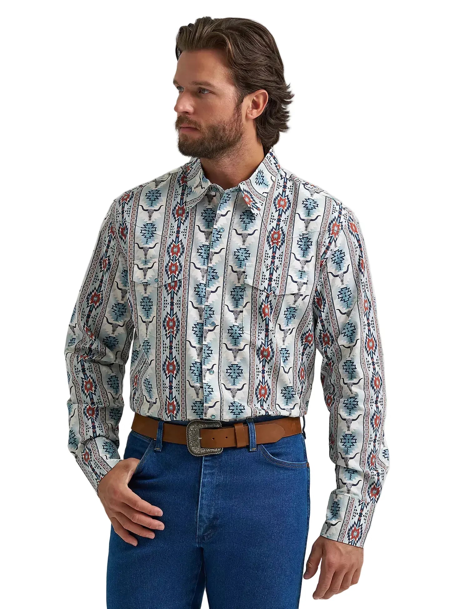 Wrangler Men's Gray Steerhead Checotah Western Snap Shirt