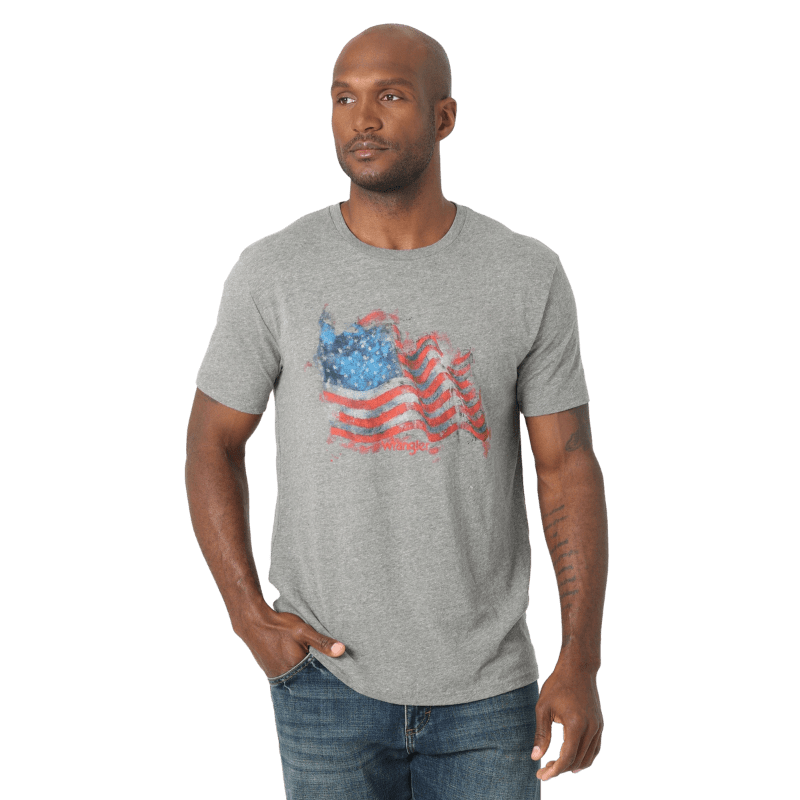 WRANGLER JEANS Shirts Wrangler Men's USA Flag Graphite Heather Short Sleeve T-Shirt 112318439