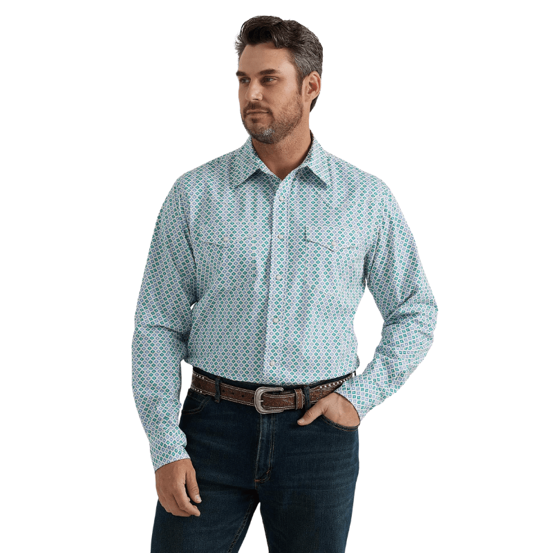 Wrangler Men's 20X Competition Green Roundel Long Sleeve Western