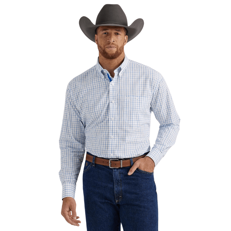 Wrangler Men's George Strait Check White Long Sleeve Button Down