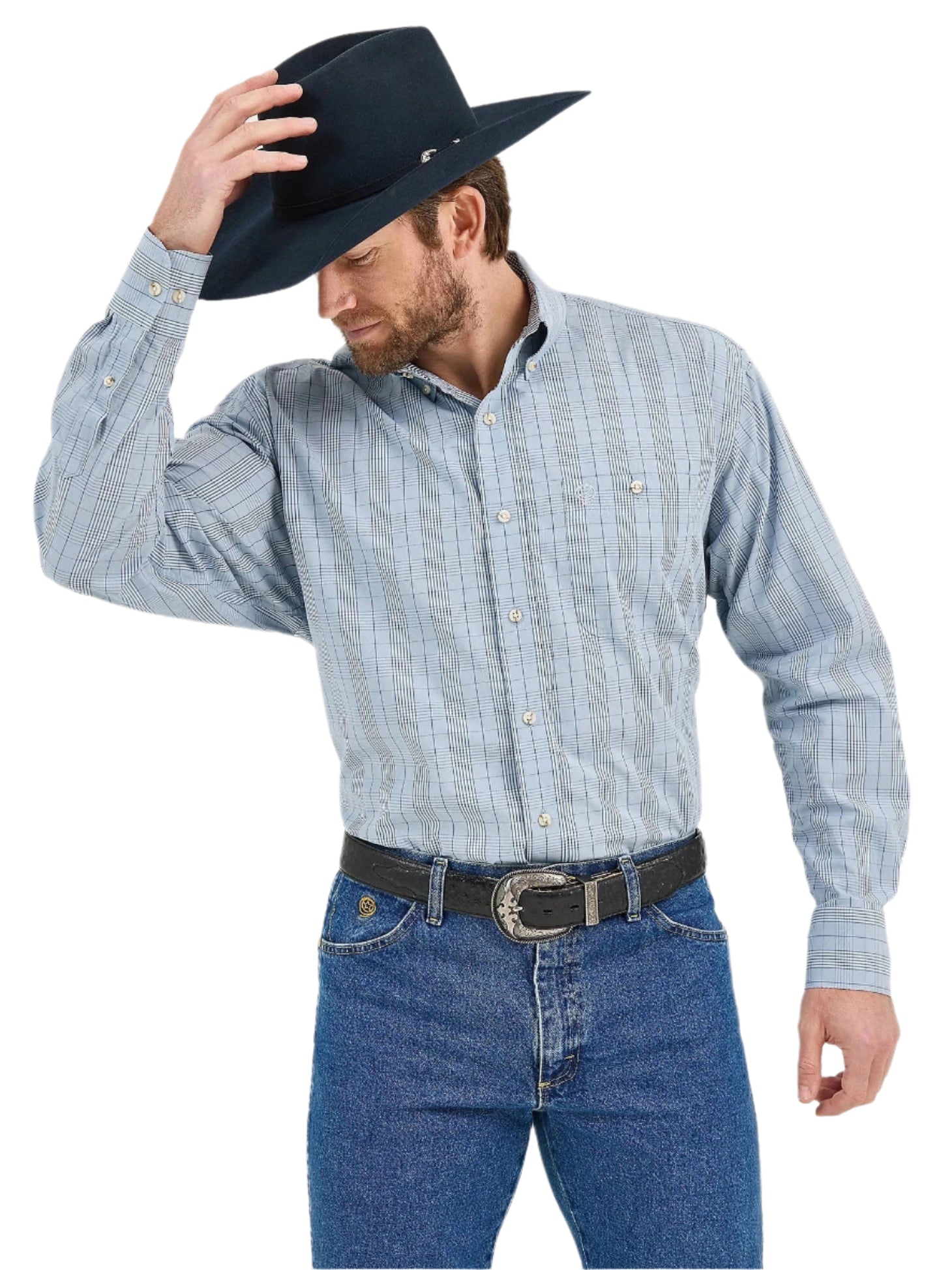 Wrangler Men's George Strait Long Sleeve Button Down Shirt 112359966 in Blue