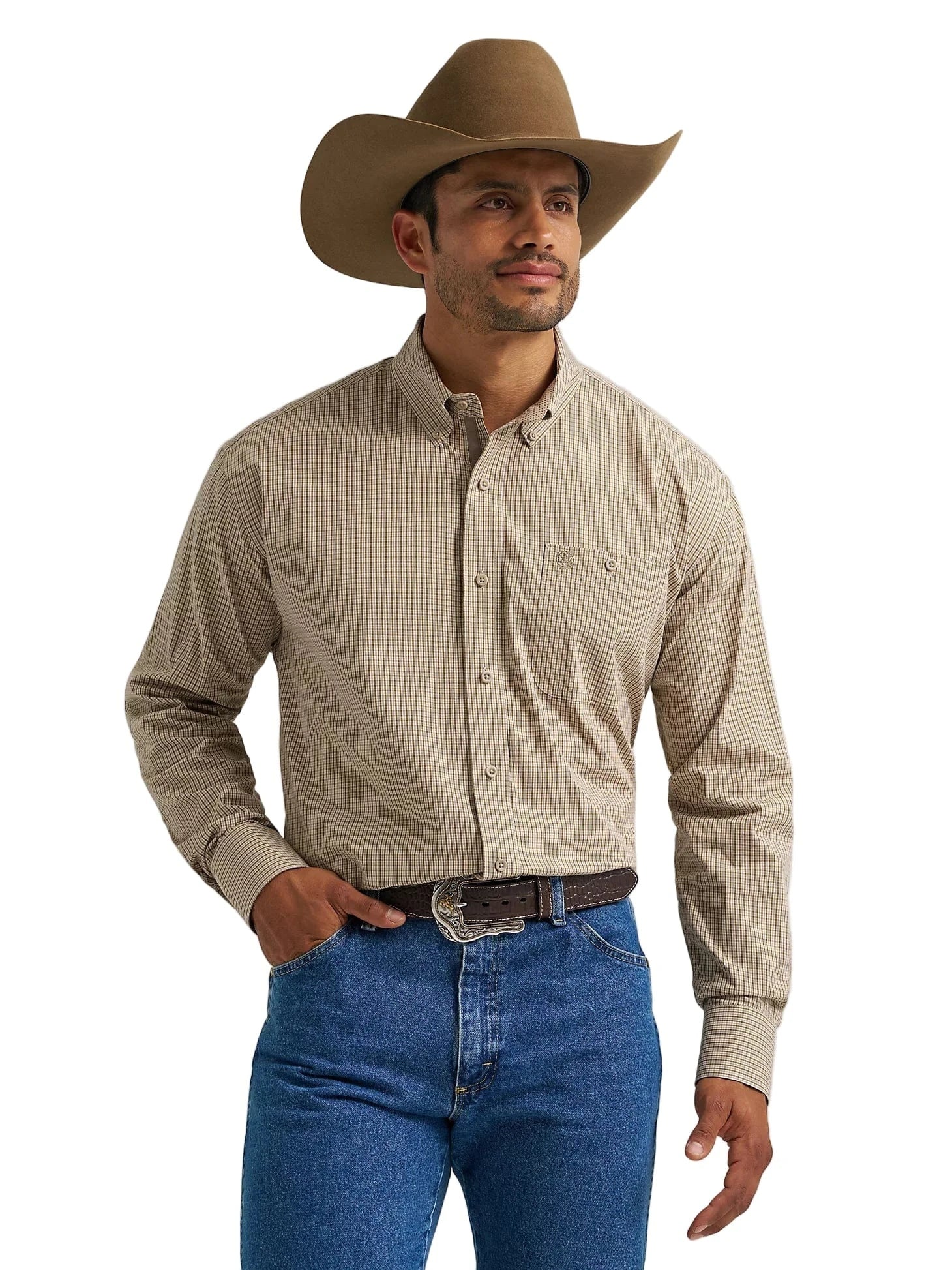george strait dress shirts George Strait by Wrangler Men's Plaid Print Long Sleeve Button-Down St