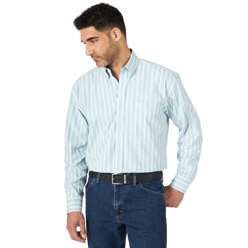 WRANGLER Shirts Wrangler Men’s George Strait Sea/White Long Sleeve Shirt MGSQ962