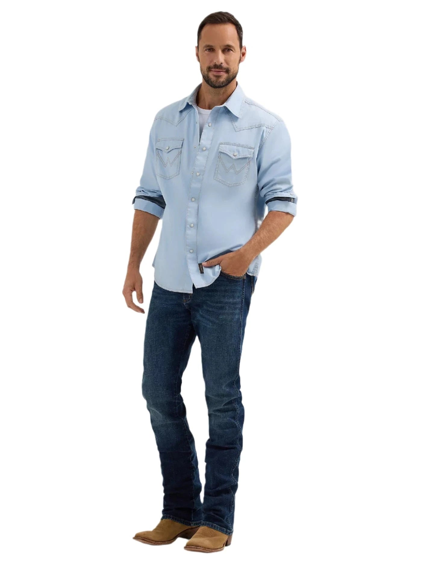 Wrangler Men's Ice Blue Retro Premium Western Snap Shirt 112365625