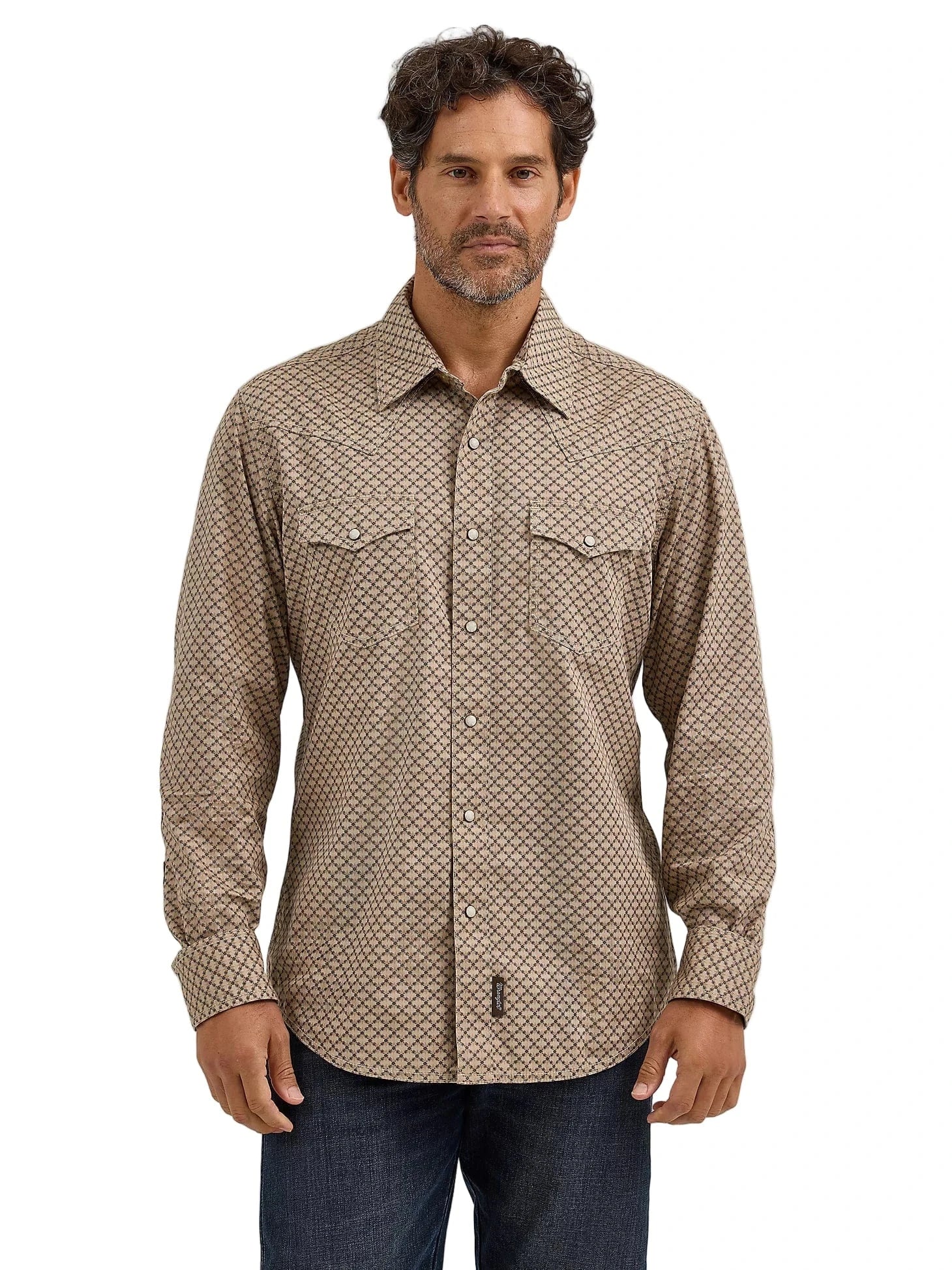 Wrangler Scale Brown Retro Premium Men's Long Sleeve Western Snap Printed Shirt 112368222 Wrangler Scale Brown Retro Premium Men's Long Sleeve Western Snap Printed Shirt 112368222