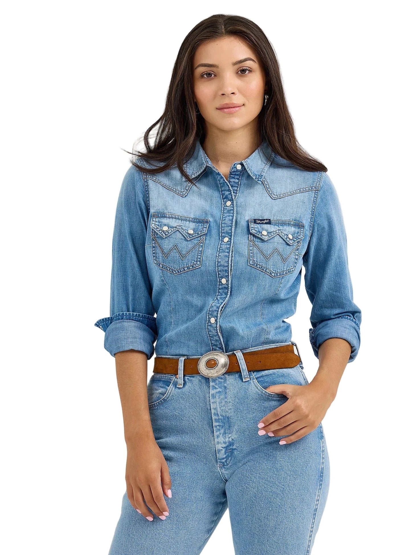 Wrangler Women's Blue Denim Cowboy Snap Shirt 112367313