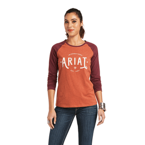 ARIAT INTERNATIONAL, INC. Shirts Ariat Women's REAL Loop Heather Marsala/Windsor Wine Baseball T-Shirt - 10037293