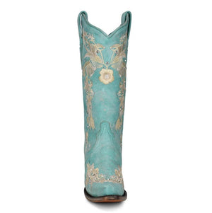 CORRAL BOOTS Boots Corral Women's Turquoise Flower Embroidery Crystal Stud Cowgirl Boots A4239