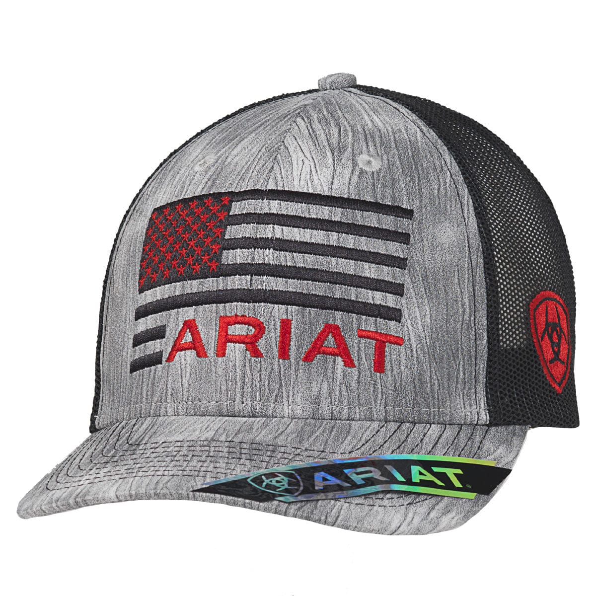 Ariat Men's USA Flag Logo Heathered Grey/Black Snapback Ball Cap