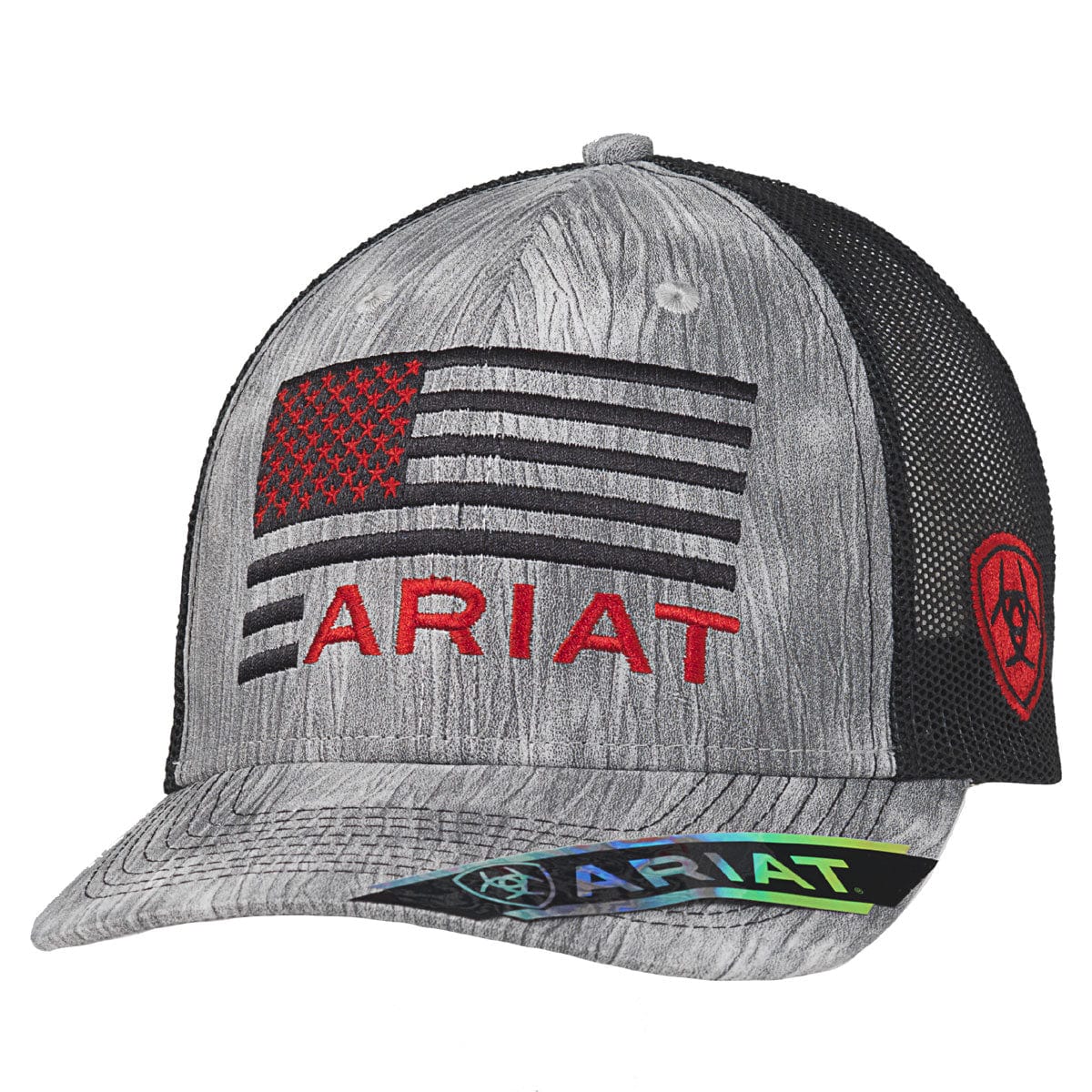 M&F WESTERN Hats Ariat Men's USA Flag Logo Heathered Grey/Black Snapback Ball Cap A300014206