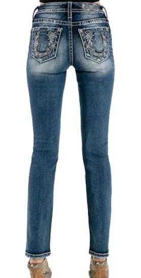 MISS ME Jeans Miss Me Women's Embellished Mid-Rise Straight Leg Jeans M3820T