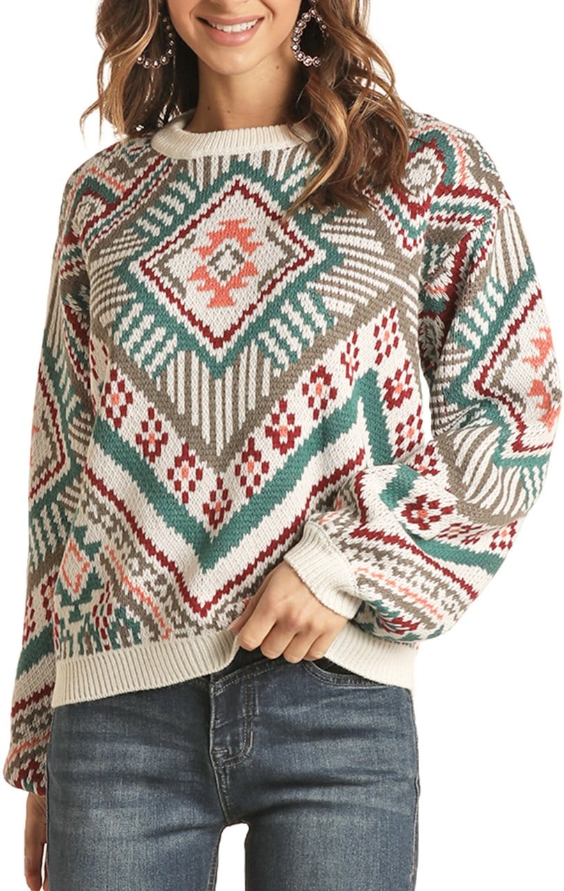 Rock Roll Cowgirl Women's Aztec Print Sweater 46-1169
