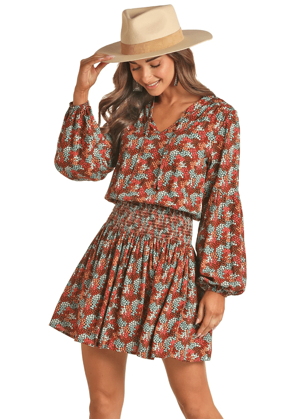 Rock & Roll Cowgirl Women's Floral Print Smocked Waist Mini Dress RRWR Russell's Western Wear, Inc. Rock & Roll Cowgirl Women's Floral Print Smocked Waist Mini Dress RRWR Russell's Western Wear, Inc.