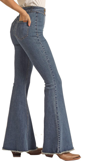 PANHANDLE SLIM Jeans Rock & Roll Cowgirl Women's High Rise Extra Stretch Double Button Bell Bottom Jeans RRWD7PRZRA