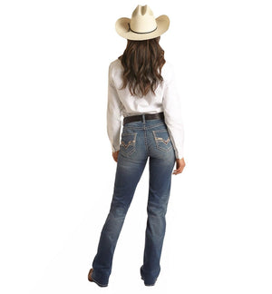 PANHANDLE SLIM Jeans Rock & Roll Cowgirl Women's  Mid Rise Extra Stretch Embellished Bootcut Riding Jeans RRWD4RRZT3