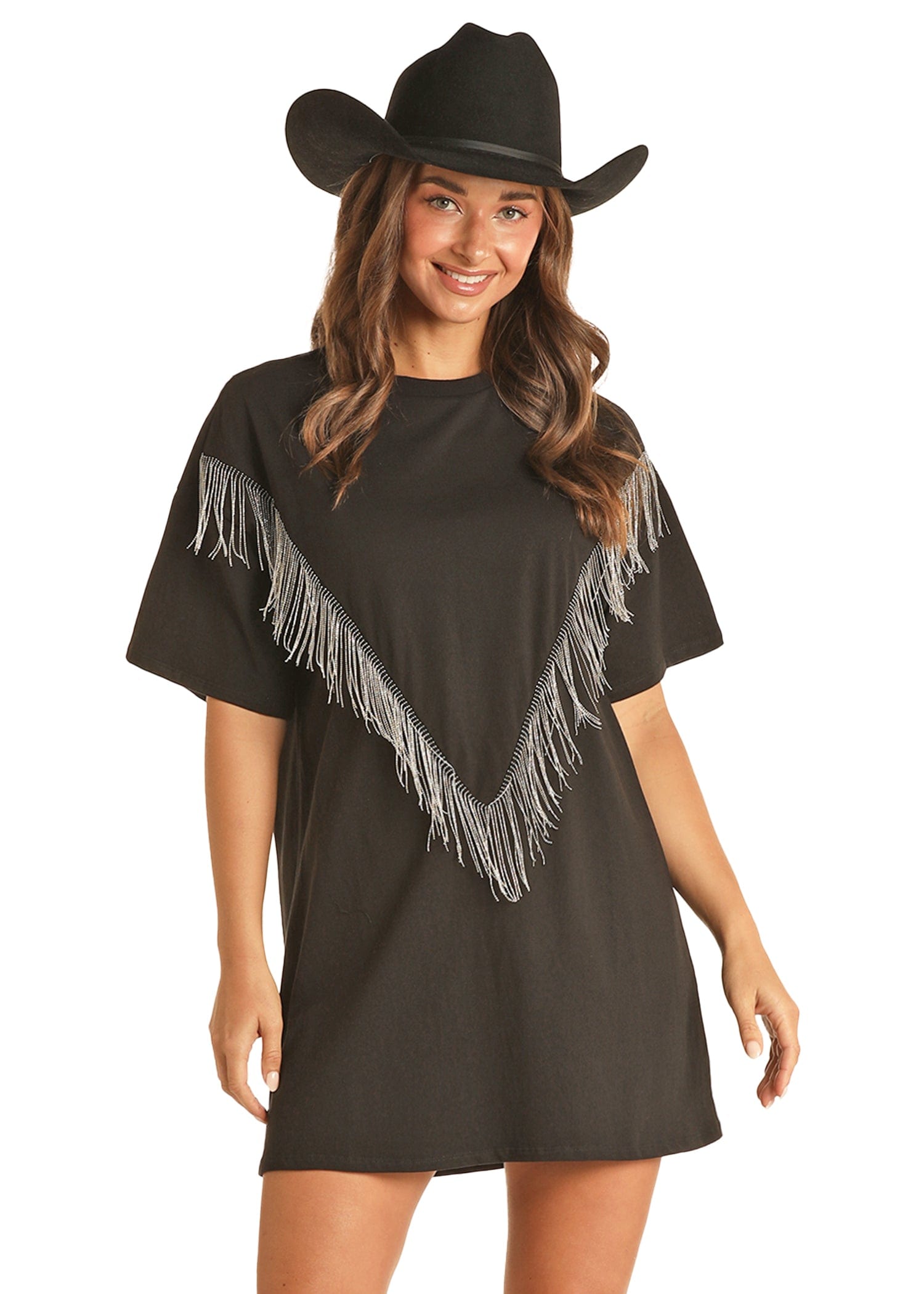 Rock & Roll Cowgirl Black Fringe Oversized Tee RRWT21R17I – Russell's  Western Wear, Inc