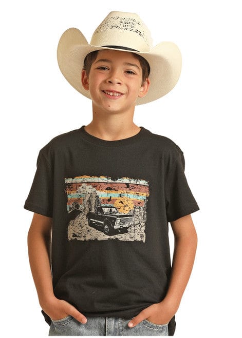 PANHANDLE SLIM Shirts Rock & Roll Denim Boy's Vintage Pick Up Truck Sunset Graphic T-Shirt RRBT21R12L