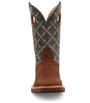 TWISTED X BOOTS Boots Twisted X Men's Mocha/Slate Green Barbwire Embroidered Cell Stretch Work Boots MXB0005