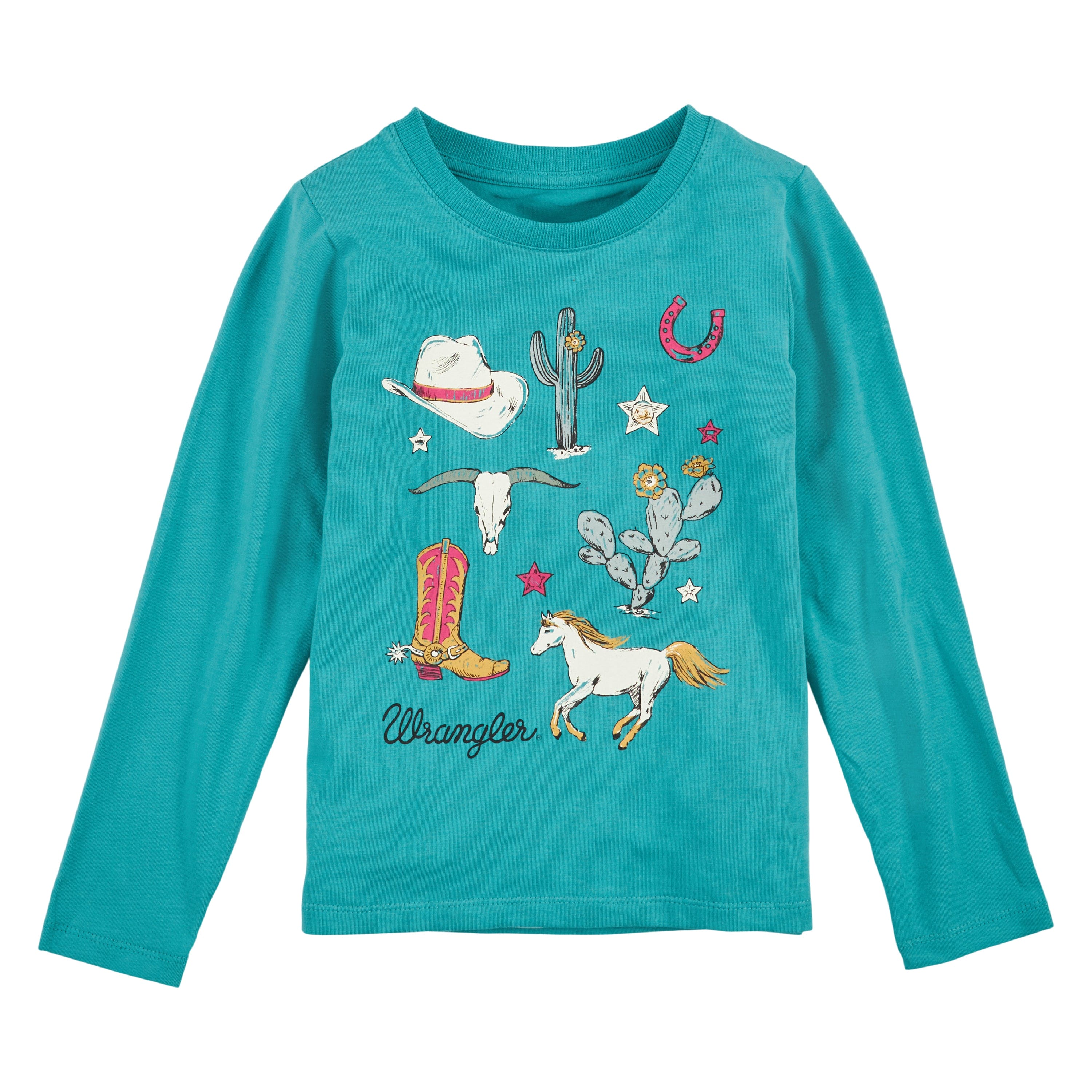 Wrangler Girls Western Symbols Teal Long Sleeve T-Shirt 112317729