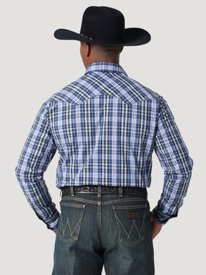 WRANGLER JEANS Shirts Wrangler Men's Classic Blue Plaid Long Sleeve Western Snap Shirt - 112317068