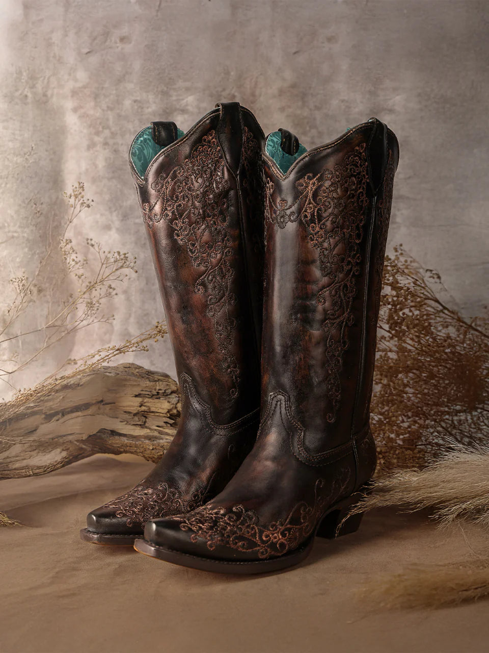 Corral Women's Black & Honey Floral Embroidery Western Boots A4801