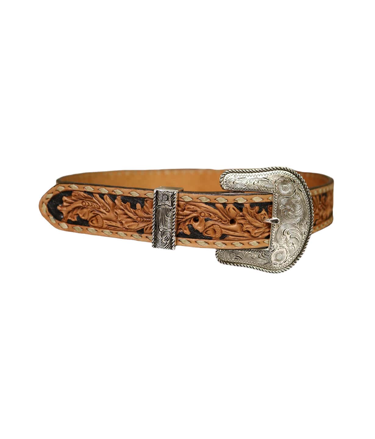 Alamo Saddlery Belts 1.5" straight belt golden leather mini acorn tooling w/ background paint & buckstitch