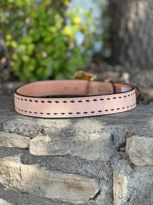 Alamo Saddlery Belts 1.5" Straight TBS belt rough out golden leather w/ buckstitch