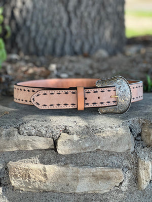 Alamo Saddlery Belts 1.5" Straight TBS belt rough out golden leather w/ buckstitch