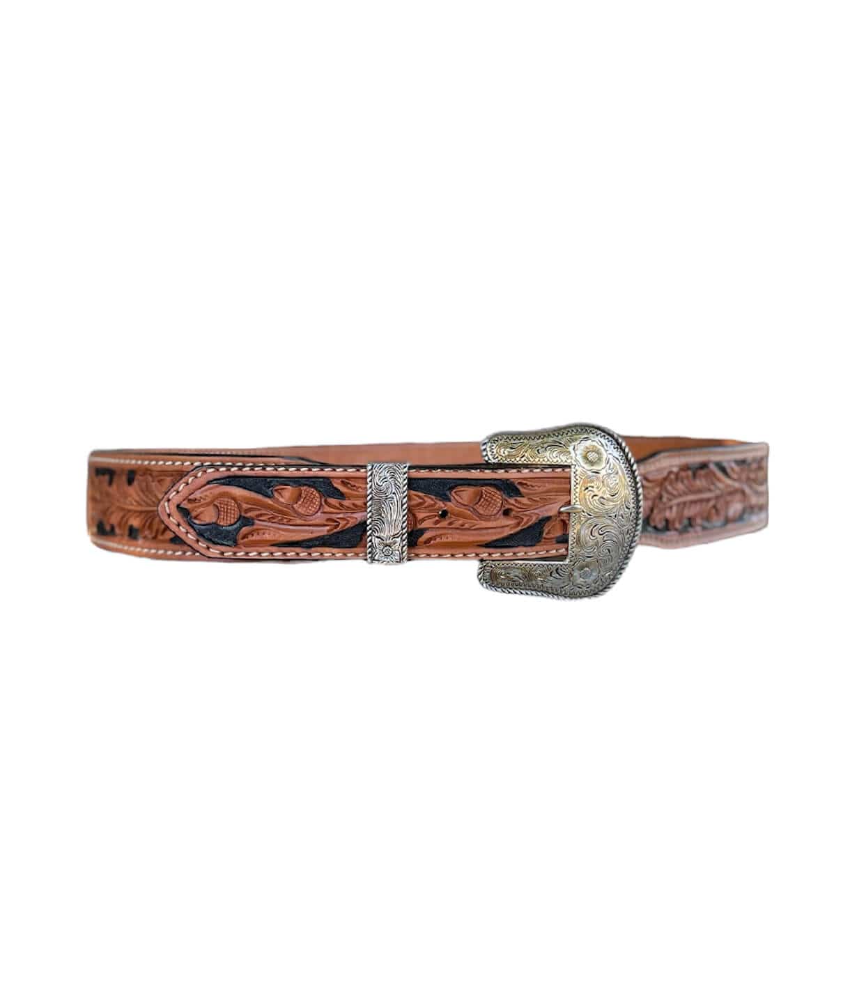 Alamo Saddlery Belts 1.75" tapered to 1.5" belt golden leather acorn tooling with background paint
