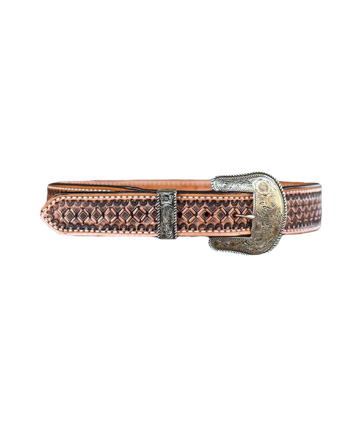 Alamo Saddlery Belts 1.75" tapered to 1.5" belt golden leather waffle tooling