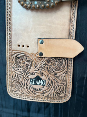 Alamo Saddlery Purse Golden antique floral tooled buckle holder