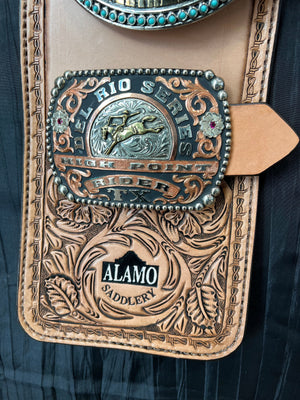 Alamo Saddlery Purse Golden antique floral with barbwire buckle holder