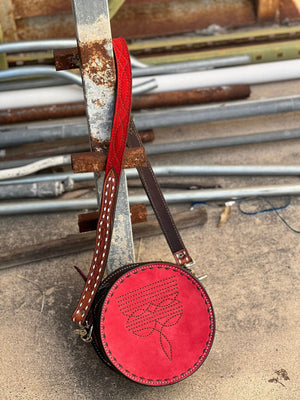 Alamo Saddlery Purse Red Roughout The Cowboy Stitch Canteen bag