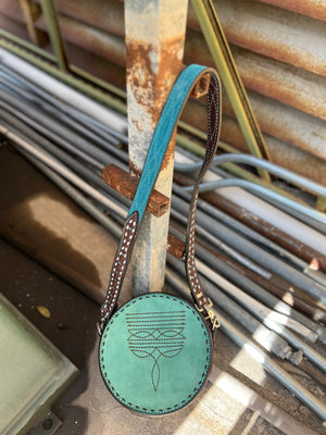 Alamo Saddlery Purse Turquoise Roughout The Cowboy Stitch Canteen bag