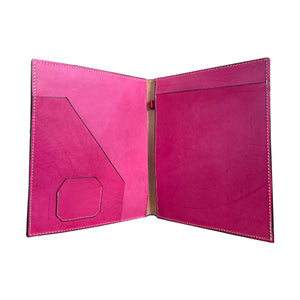 Alamo Saddlery Travel Large portfolio dirty pink and golden leather RP tooling with background paint