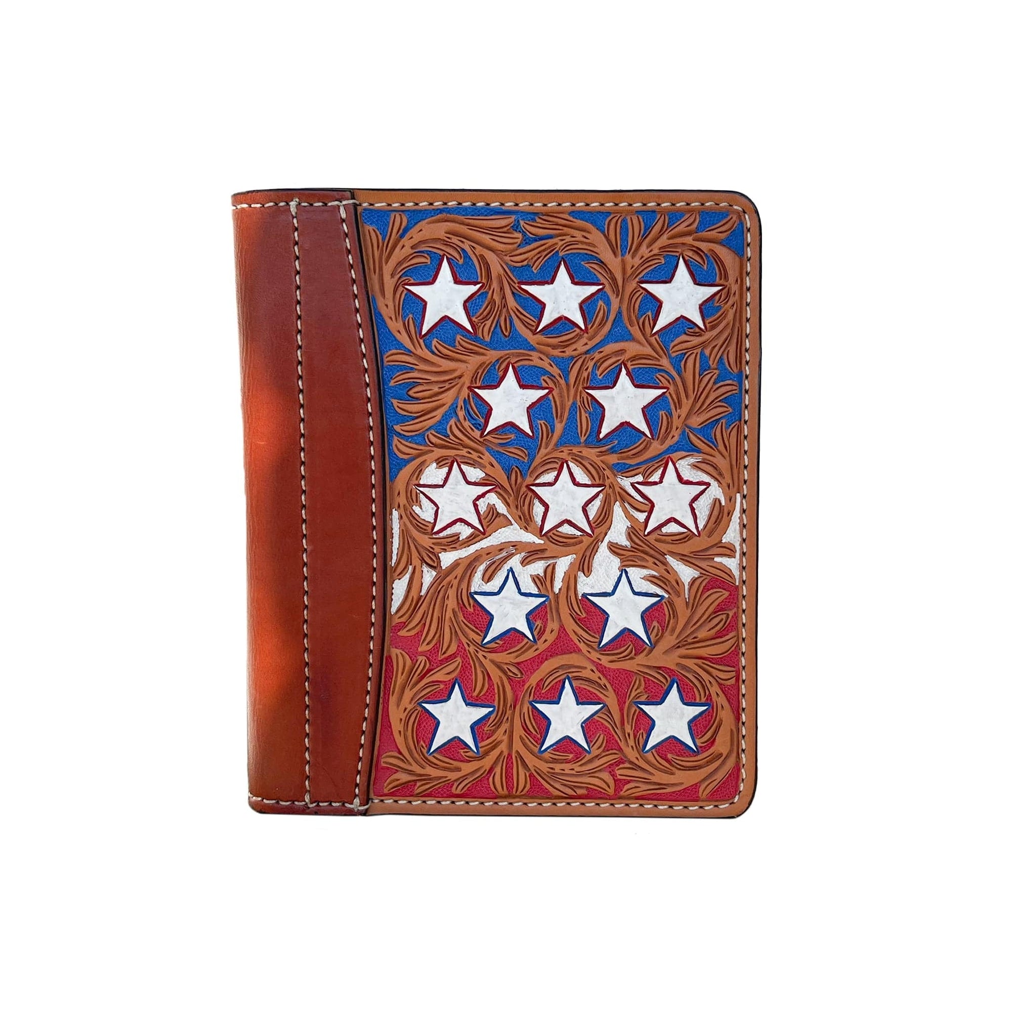 Alamo Saddlery Travel Mini portfolio golden and toast leather USA tooling
