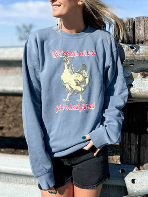 American Farm Company Crewneck 'Chickens are a Girl's Best Friend' Blue Crewneck