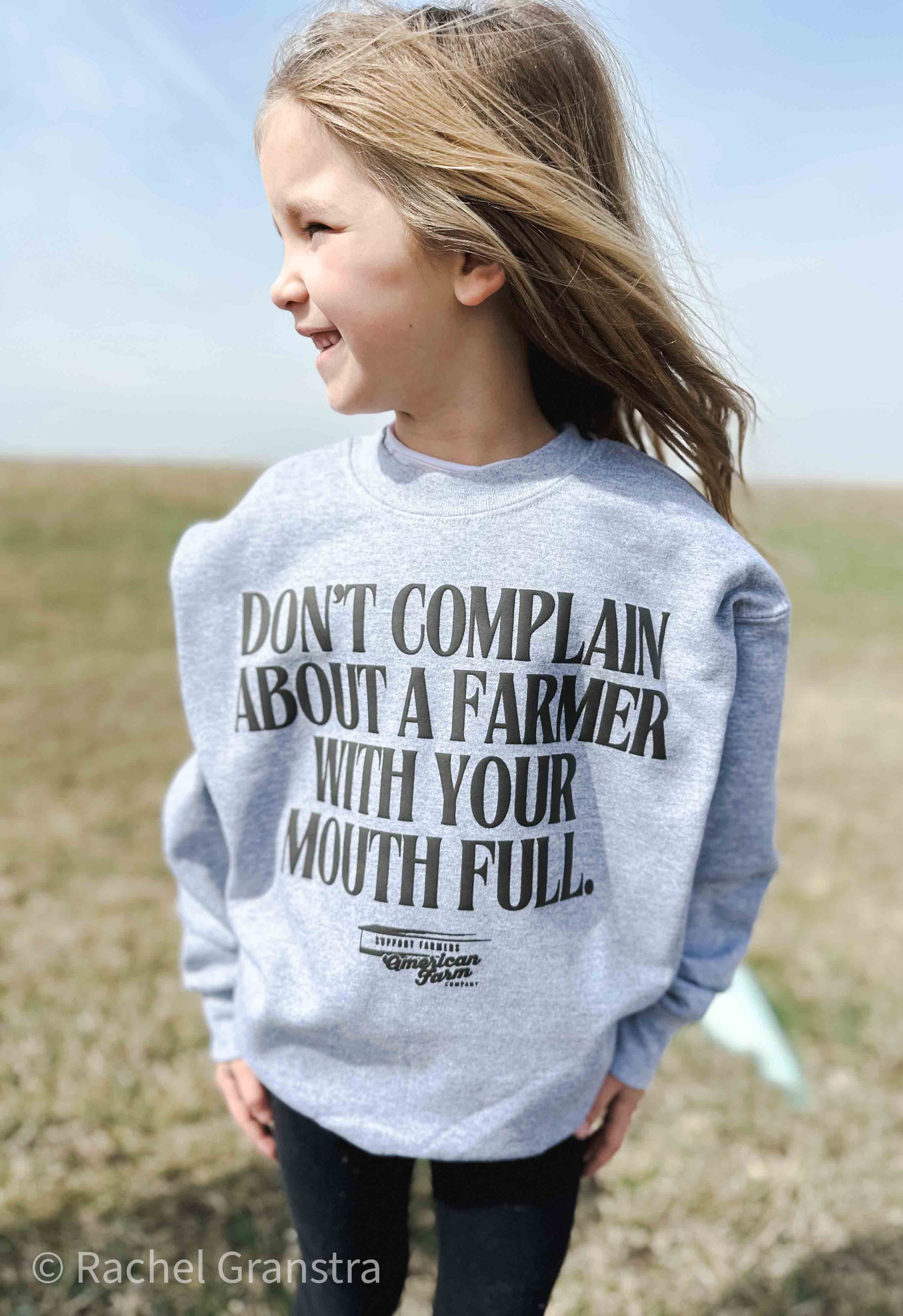 American Farm Company Crewneck 'Don't Complain about a Farmer with your Mouth Full' Youth Crewneck