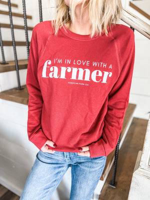 American Farm Company Crewneck 'I'm in Love with a Farmer' Cherry Crewneck