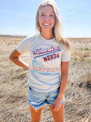 American Farm Company Shirts 'America Needs Family Farms' Tan Tee