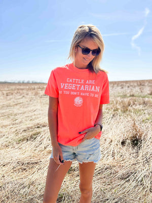 American Farm Company Shirts 'Cattle are Vegetarian' Neon Tee