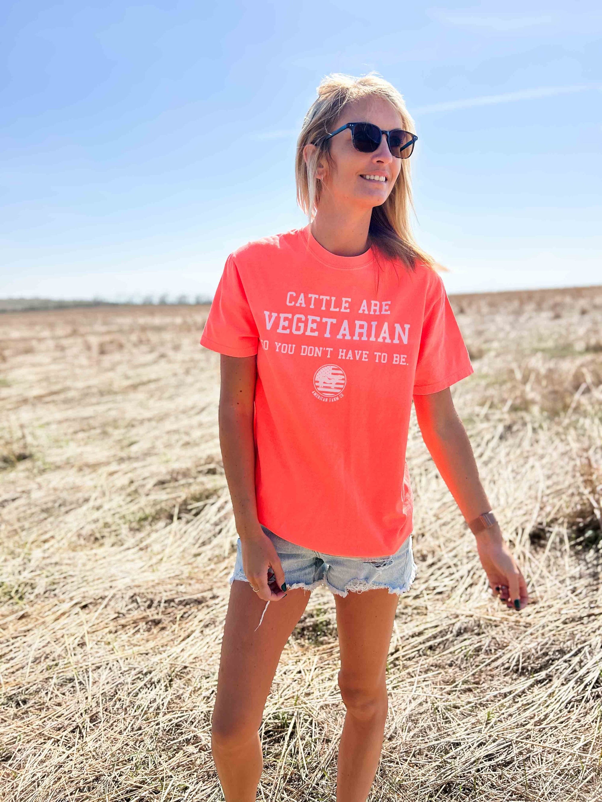 American Farm Company Shirts 'Cattle are Vegetarian' Neon Tee